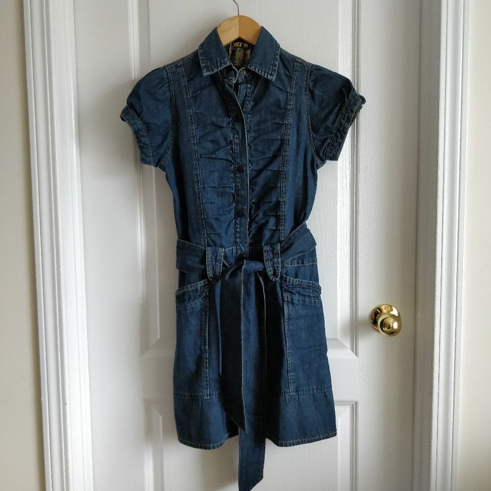DEX Vintage Stories Belted Denim Dress Sz XS